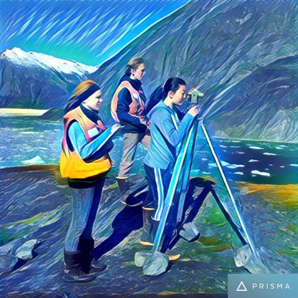 A drawing of students on a glacier. 